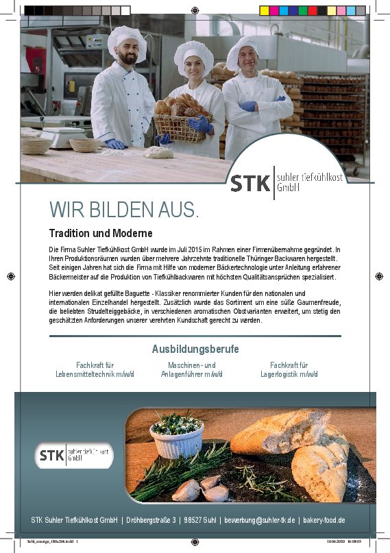 Stellenanzeige Fachkraft (m/w/d) für Lebensmitteltechnik bei STK - Suhler Tiefkühlkost GmbH