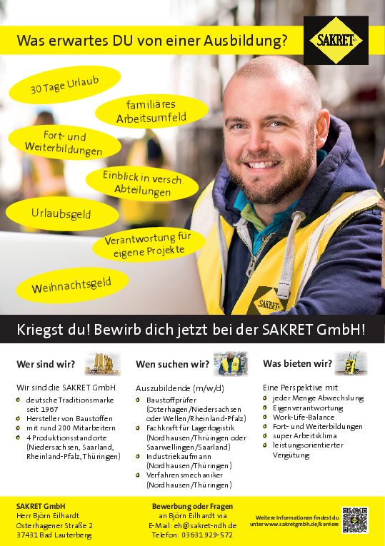 Stellenanzeige Verfahrensmechaniker (m/w/d) in der Steine- und Erdenindustrie bei SAKRET GmbH