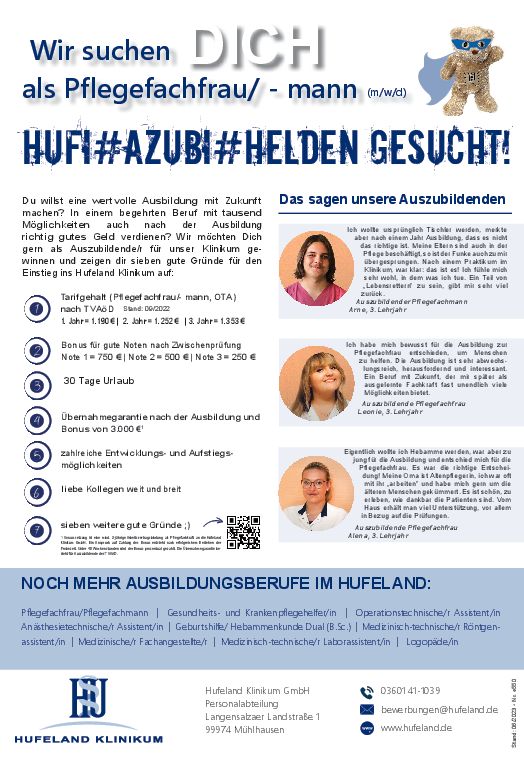 Stellenanzeige Gesundheits- und Krankenpflegehelfer (m/w/d) bei Hufeland Klinikum GmbH