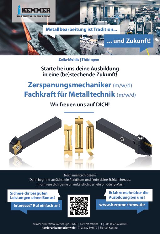 Stellenanzeige Zerspanungsmechaniker (m/w/d) bei Kemmer Hartmetallwerkzeuge GmbH