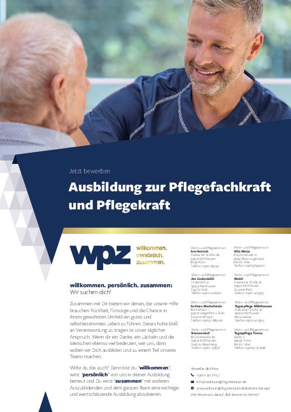 Stellenanzeige Pflegefachmann (m/w/d) bei WPZ – Wohn- & Pflegezentrum Unstrut-Hainich gGmbH