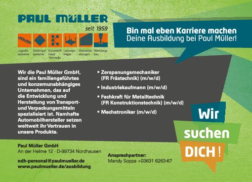 Stellenanzeige Mechatroniker (m/w/d) bei Paul Müller GmbH Werk Nordhausen