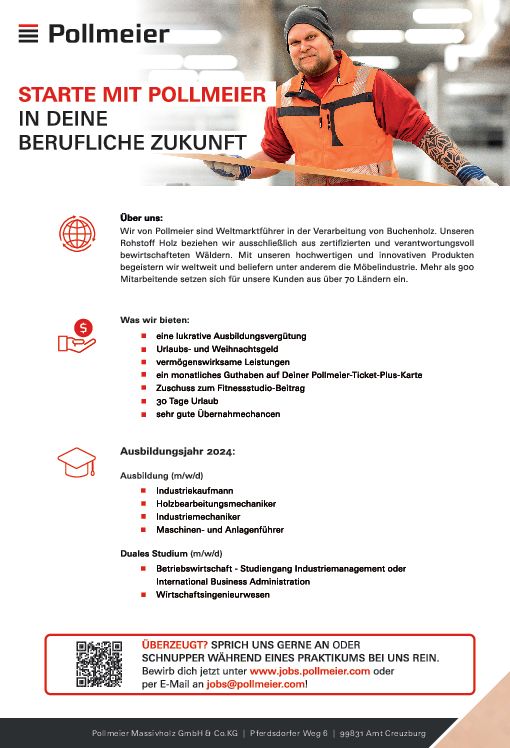 Stellenanzeige Bachelor of Science Wirtschaftsinformatik (DHGE Gera) - m/w/d bei Pollmeier Massivholz GmbH & Co. KG