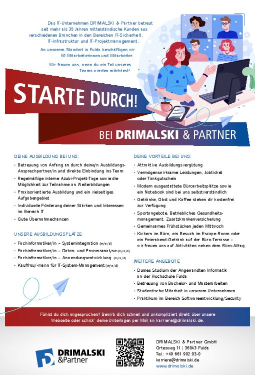 Stellenanzeige Bachelor of Science Angewandte Informatik (Hochschule Fulda) - m/w/d bei Drimalski & Partner GmbH