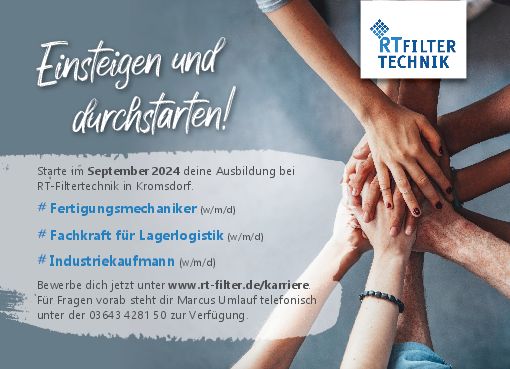Stellenanzeige Fertigungsmechaniker (m/w/d) bei RT-Filtertechnik GmbH