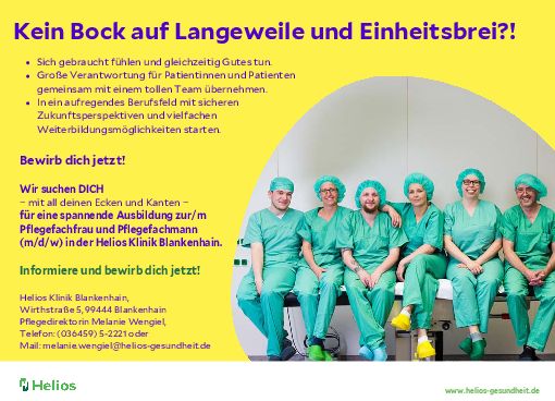 Stellenanzeige Pflegefachmann (m/w/d) bei Helios Klinik Blankenhain