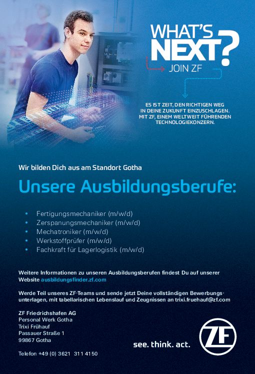 Stellenanzeige Fachkraft (m/w/d) für Lagerlogistik bei ZF Friedrichshafen AG Werk Gotha