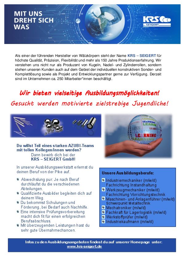 Stellenanzeige Mechatroniker (m/w/d) bei KRS - SEIGERT GmbH