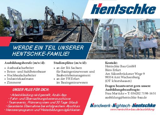 Stellenanzeige Beton-/ Stahlbetonbauer (m/w/d) bei Hentschke Bau GmbH Büro Erfurt